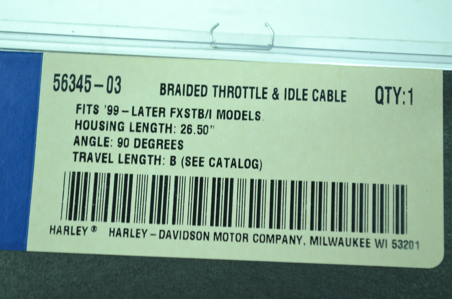 NEW OEM Harley-Davidson Throttle & Idle Cable 56345-03 NOS