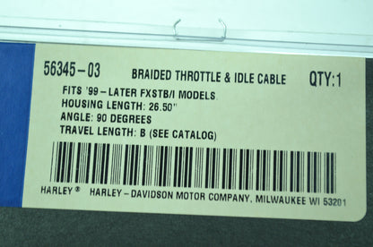 NEW OEM Harley-Davidson Throttle & Idle Cable 56345-03 NOS