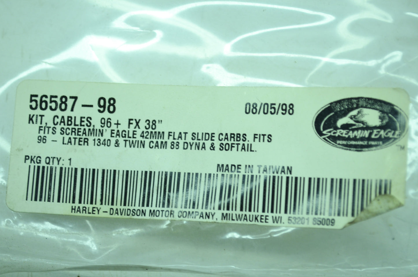 NEW OEM Harley-Davidson Cable Kit Dyna Softail Screamin Eagle 56587-98 NOS