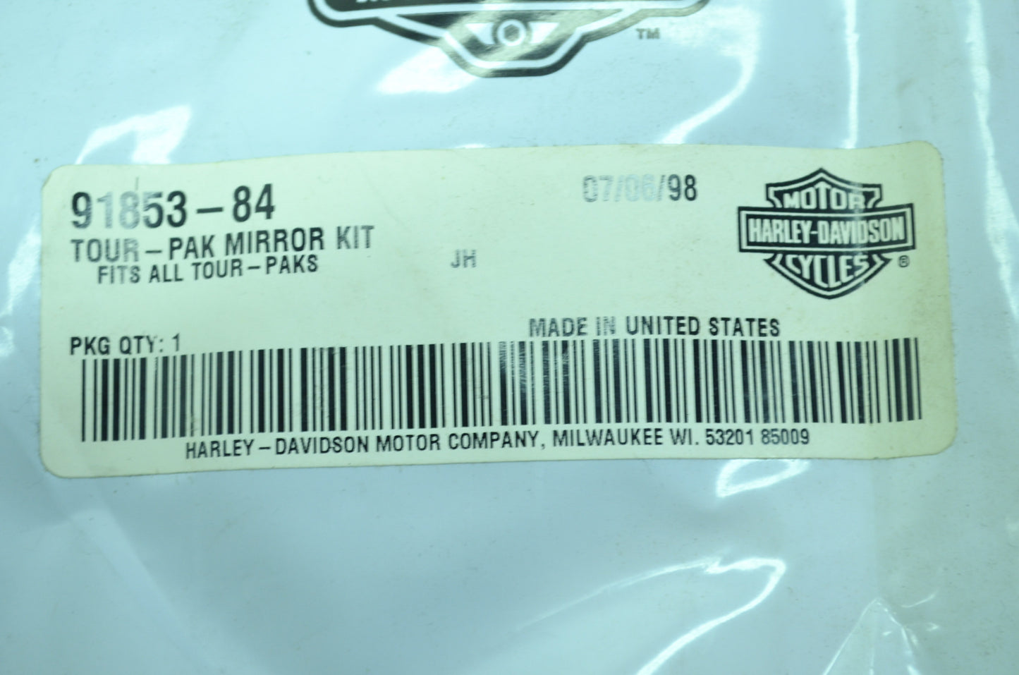 NEW OEM Harley-Davidson Tour Pak Mirror Kit Touring Electra Glide 91853-84 NOS