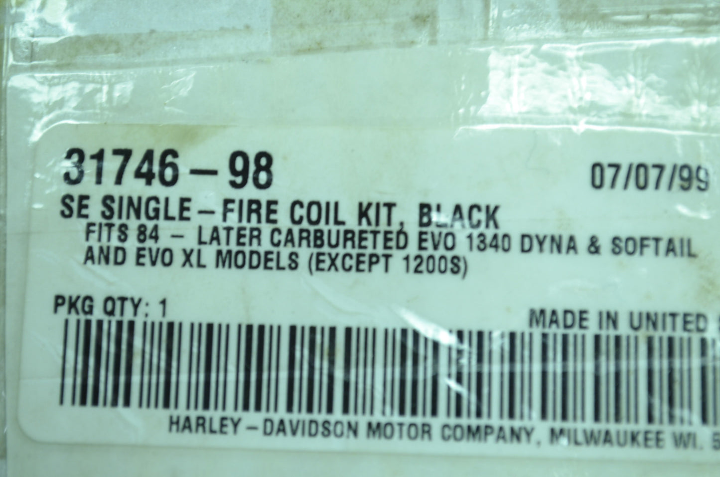 NEW OEM Harley Davidson Single Fire Coil Kit 84+ EVO 1340 Dyna Softail XL 31746-