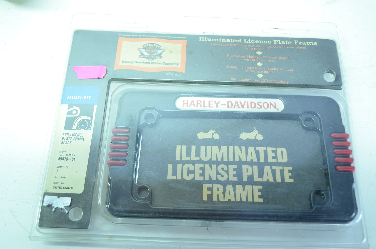 NEW OEM Harley Davidson LED License Plate Frame Black XL FXD Softail 59478-04 NO