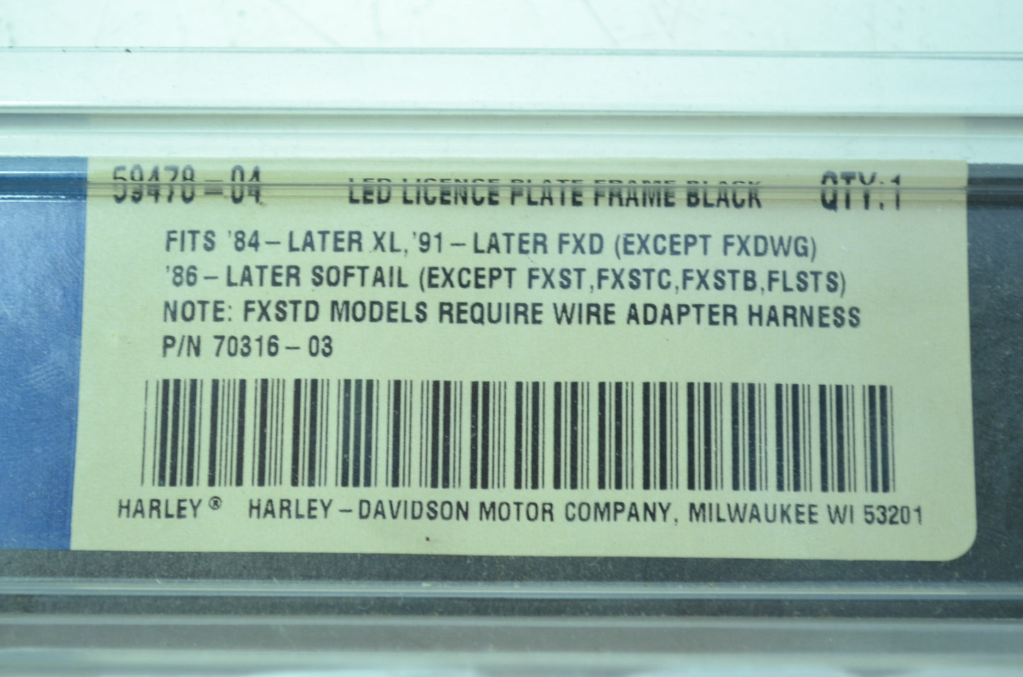 NEW OEM Harley Davidson LED License Plate Frame Black XL FXD Softail 59478-04 NO