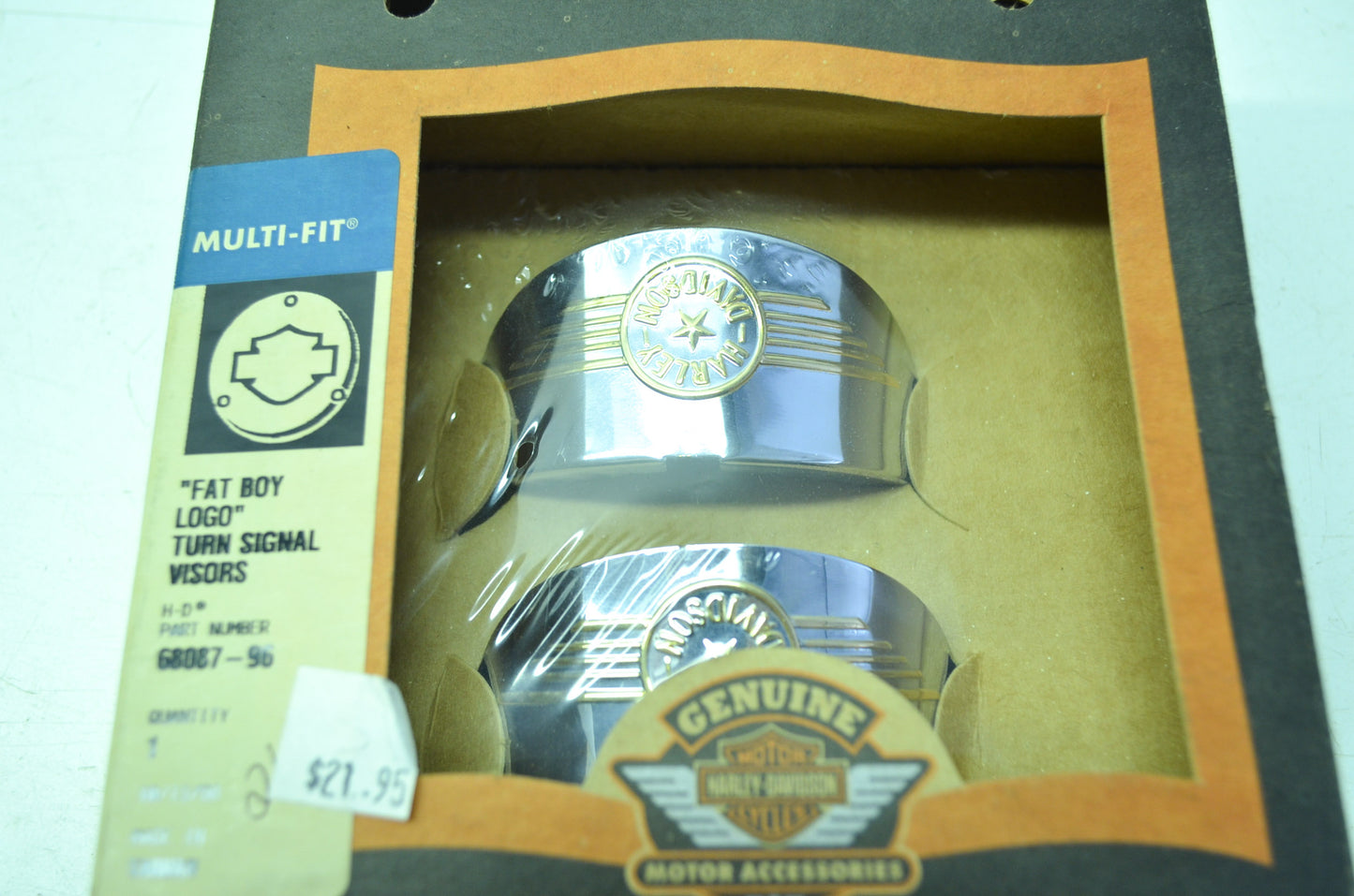 NEW OEM Harley-Davidson Turn Signal Visor Fat Boy Logo 68087-96 NOS