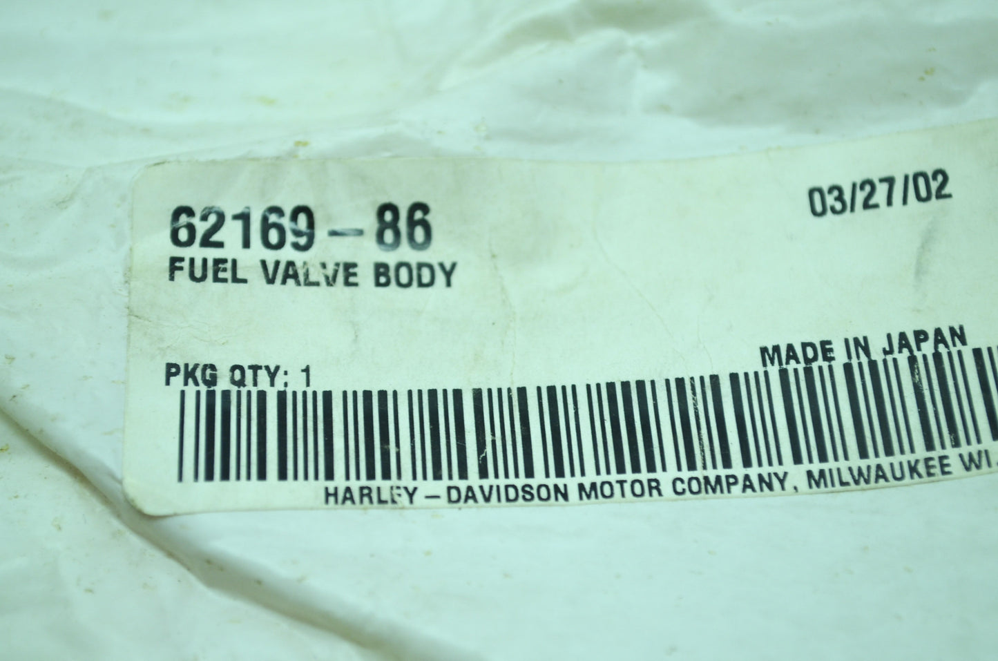OEM Harley-Davidson 62169-86 Fuel Valve Body NOS