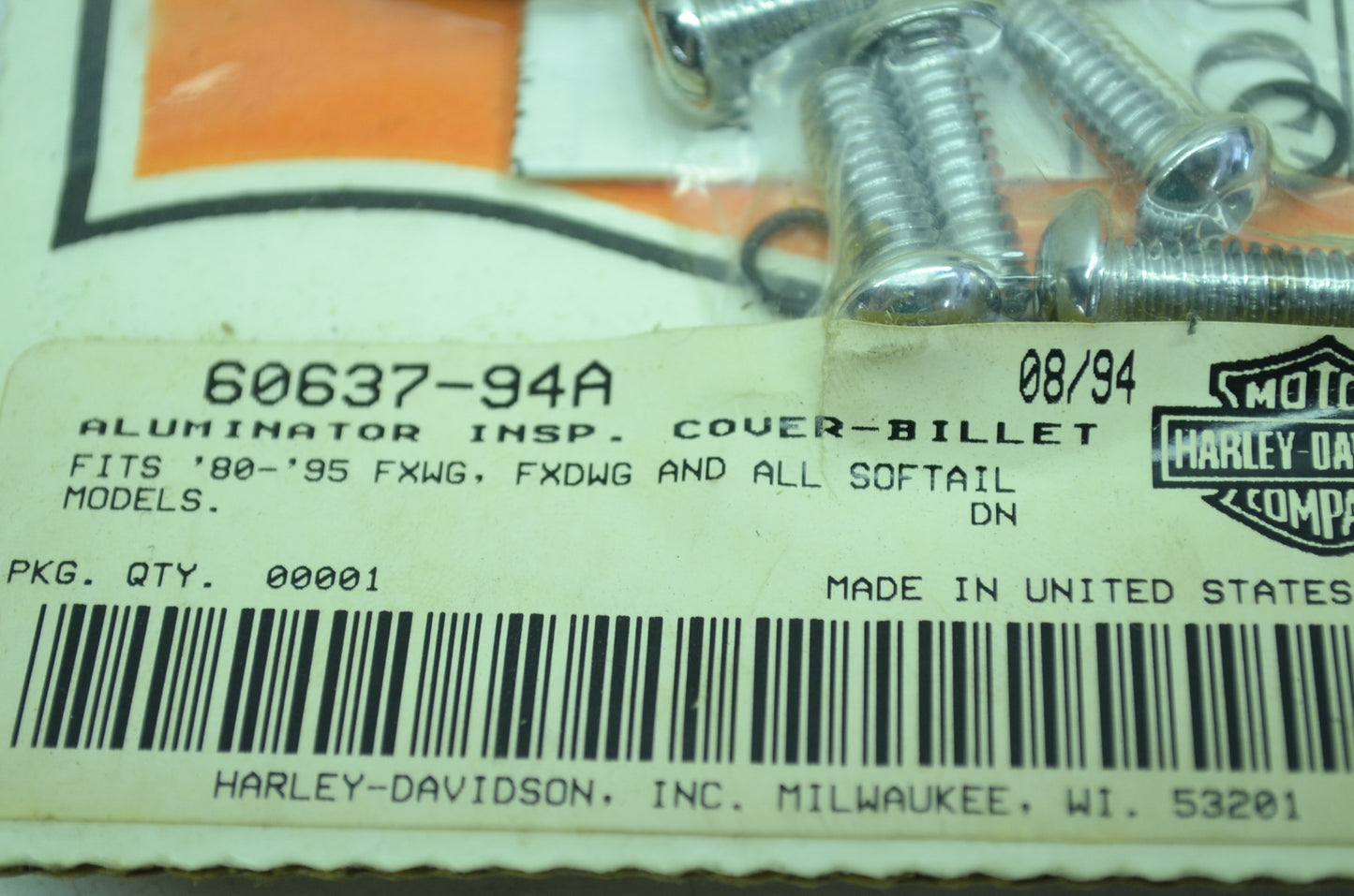 OEM Harley-Davidson 60637-94A Aluminator Inspection Cover Billet NOS