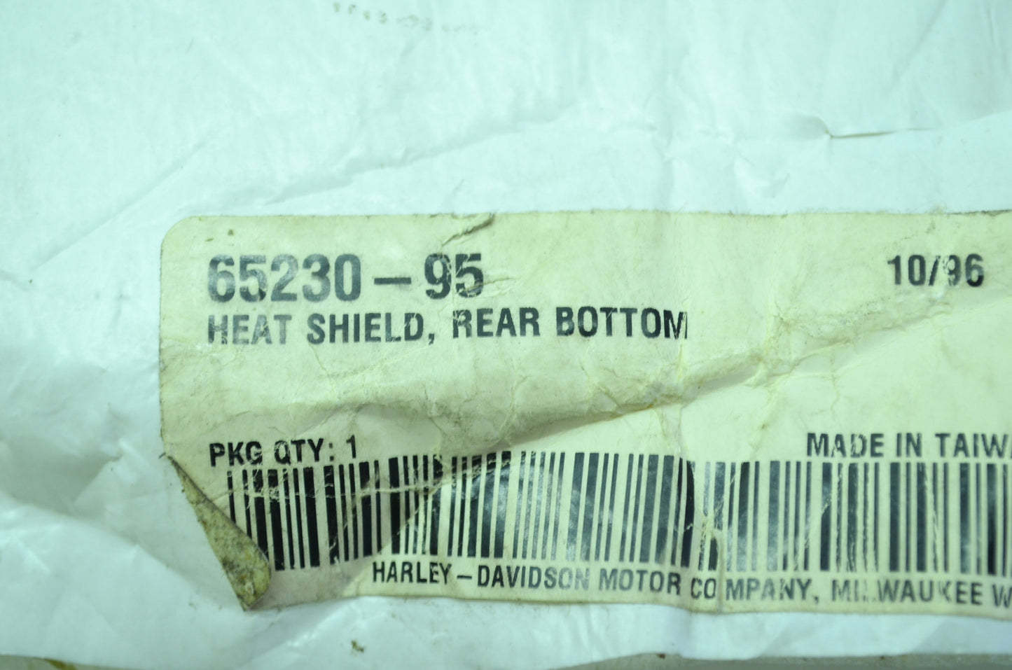 OEM Harley-Davidson 65230-95 Rear Bottom Heat Shield NOS