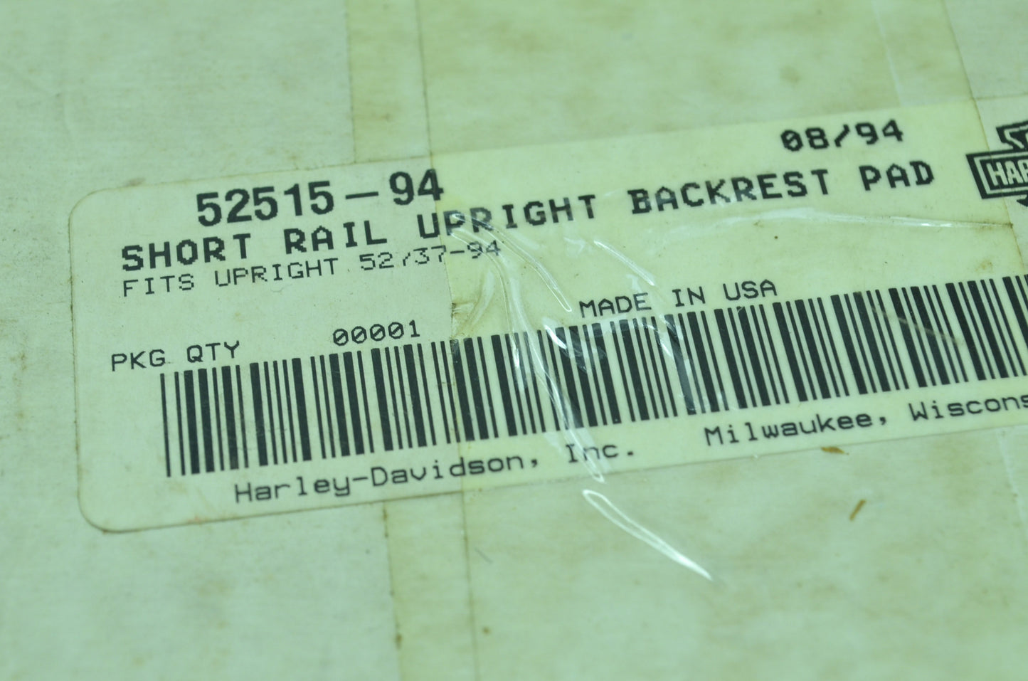 NEW OEM Harley Davidson Short Rail Backrest Pad FLSTN 52515-94 NOS