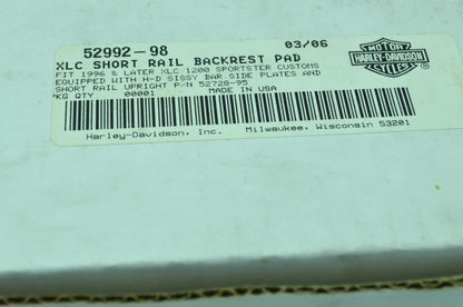 NEW OEM Harley Davidson Short Rail Backrest Pad 52992-98 NOS
