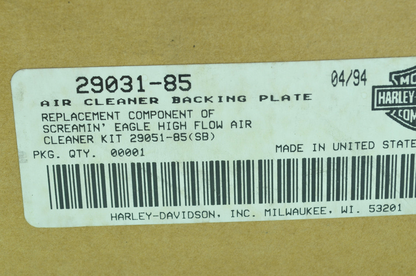 NEW OEM Harley Davidson Air Cleaner Backing Plate 29031-85 NOS