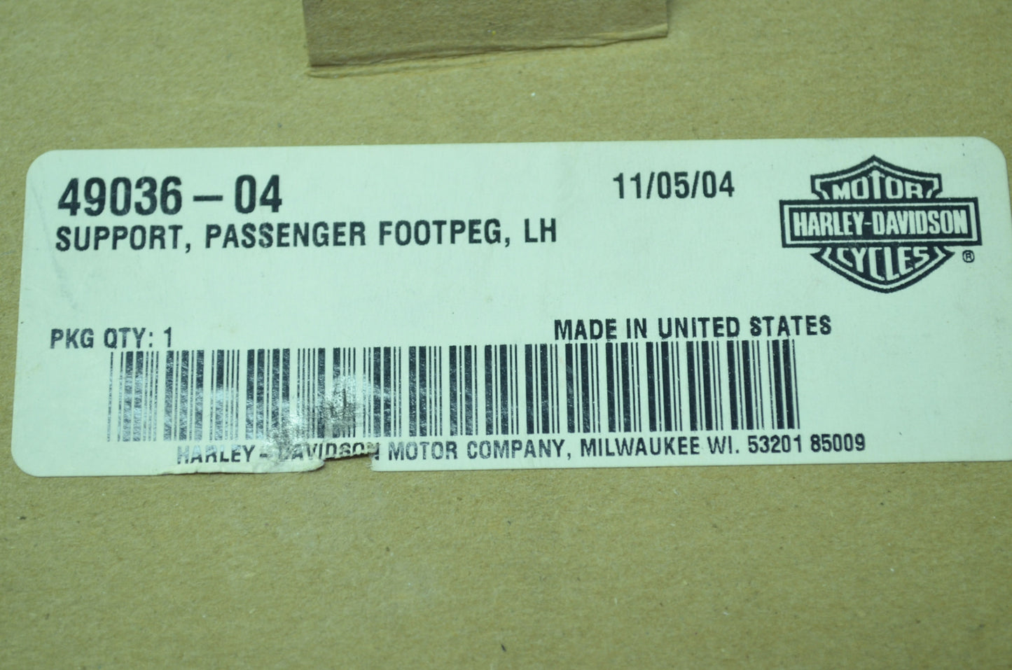 OEM Harley-Davidson 49036-04 Left Passenger Footpeg Support NOS