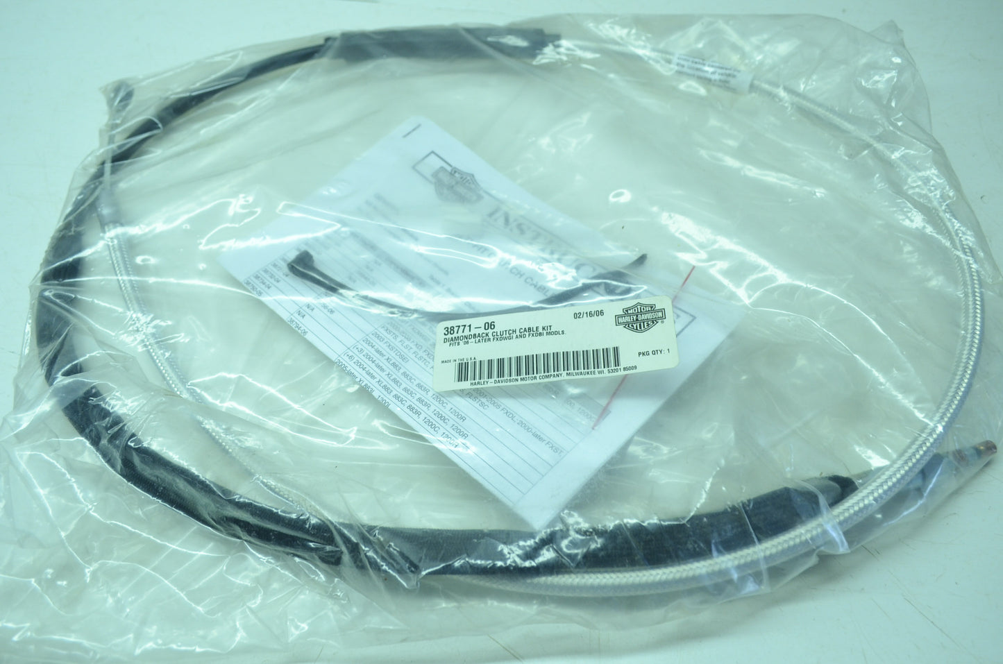 NEW OEM Harley Davidson Black Diamond Clutch Cable Braided 38771-06 NOS