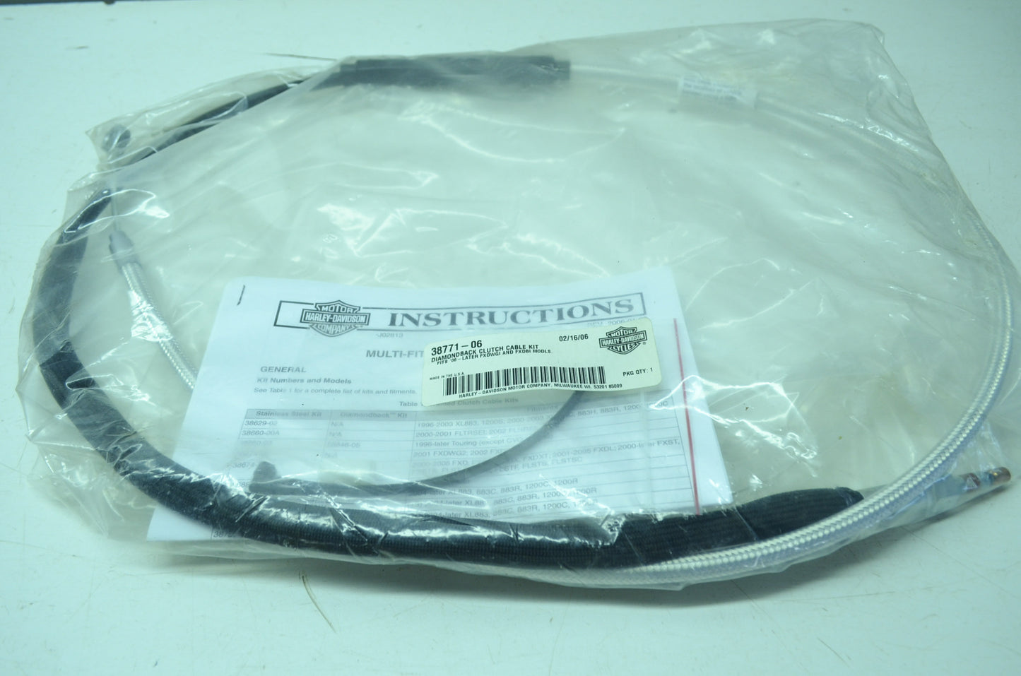 NEW OEM Harley Davidson Black Diamond Clutch Cable Braided 38771-06 NOS