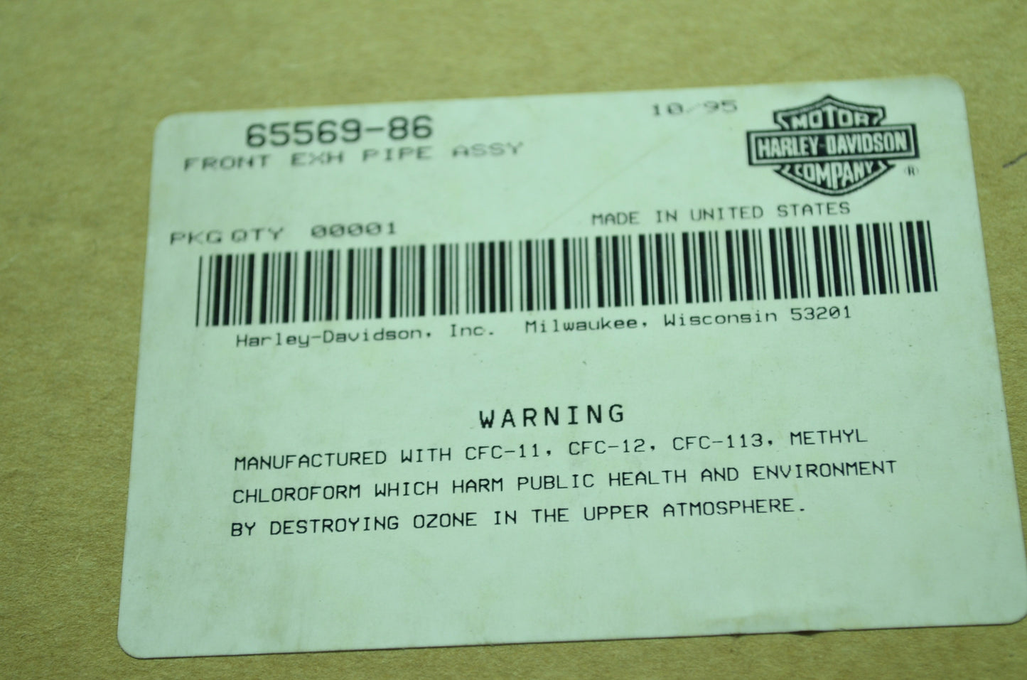OEM Harley-Davidson 65569-86 Front Exhaust Pipe NOS