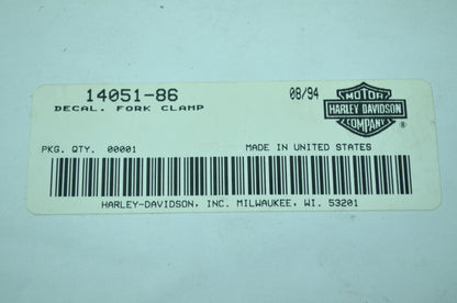 OEM Harley-Davidson 14051-86 Fork Clamp Decal NOS