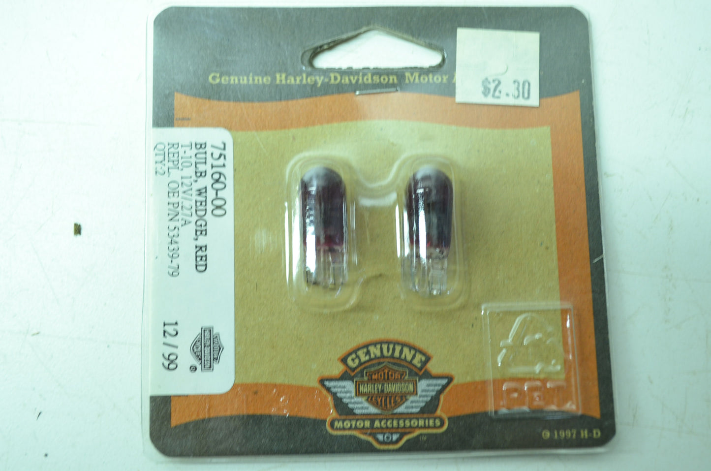 OEM Harley-Davidson 75160-00 Bulb Type T-3 1/4 #194 Red NOS