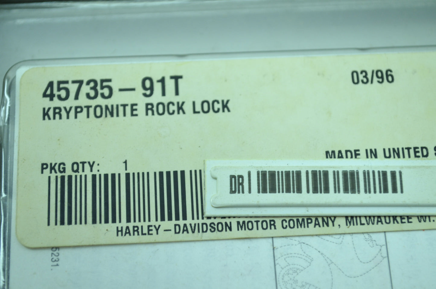 NEW OEM Kryptonite Harley Davidson Motorcycle Rock Lock 45735-91T NOS