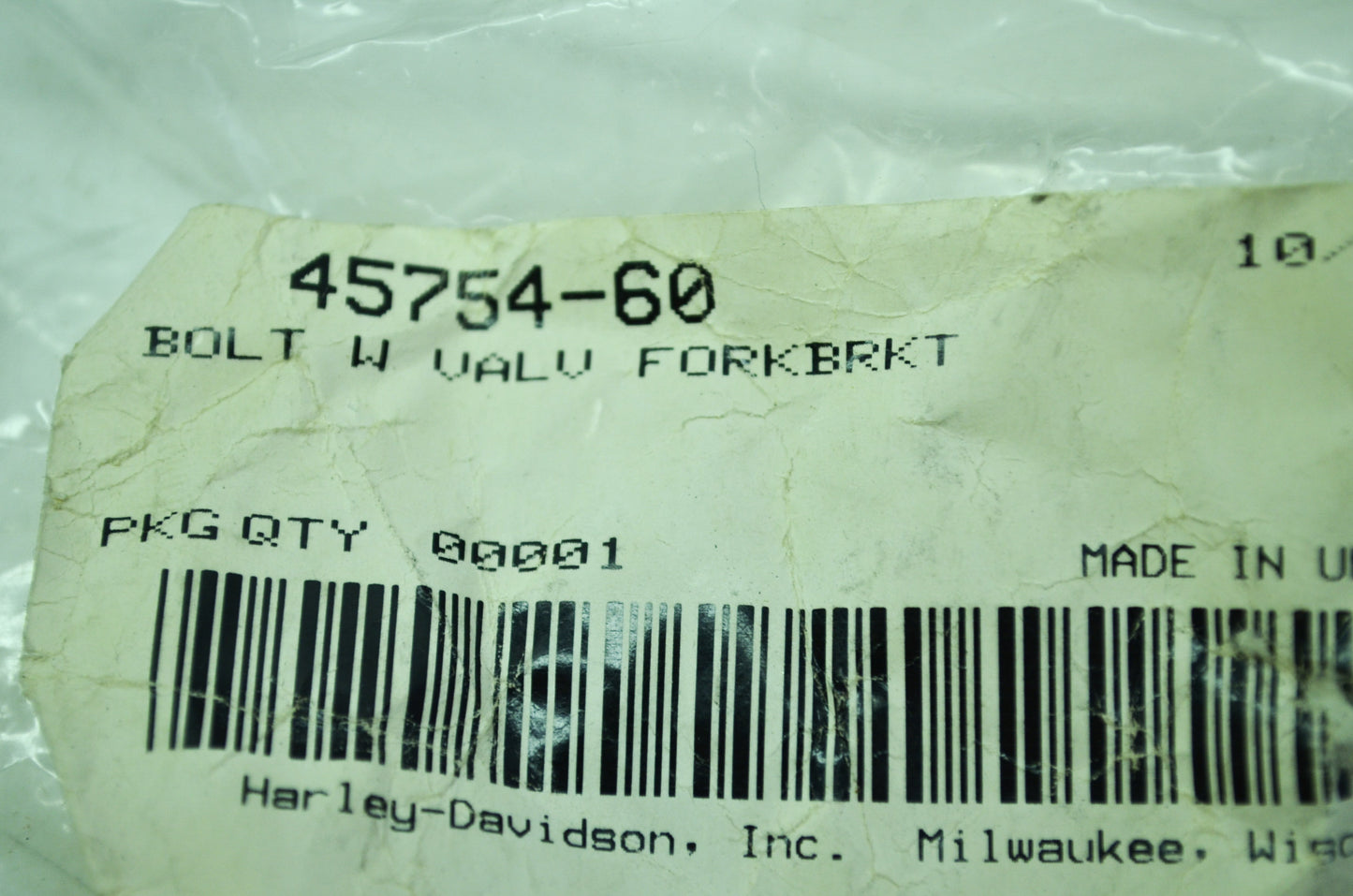 OEM Harley-Davidson 45754-60 Bolt & Valve NOS