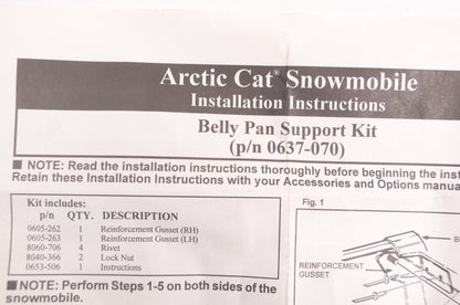 New OEM Arctic Cat 0637-070 Belly Pan Support Kit NOS