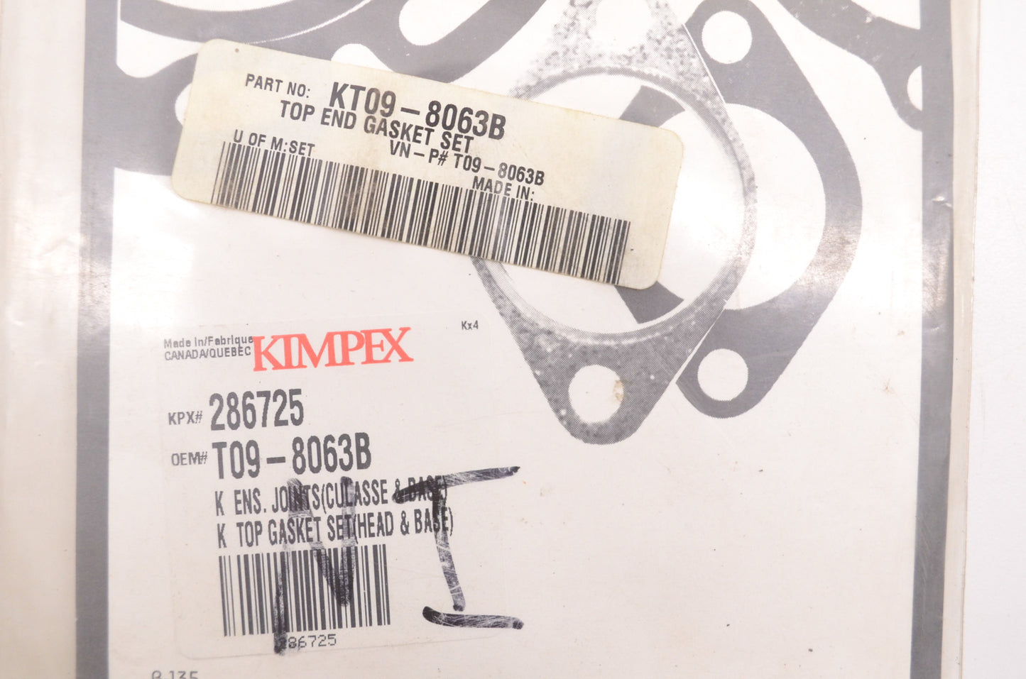 Kimpex KT09-8063B, 286725 Top End Gasket Kit NOS