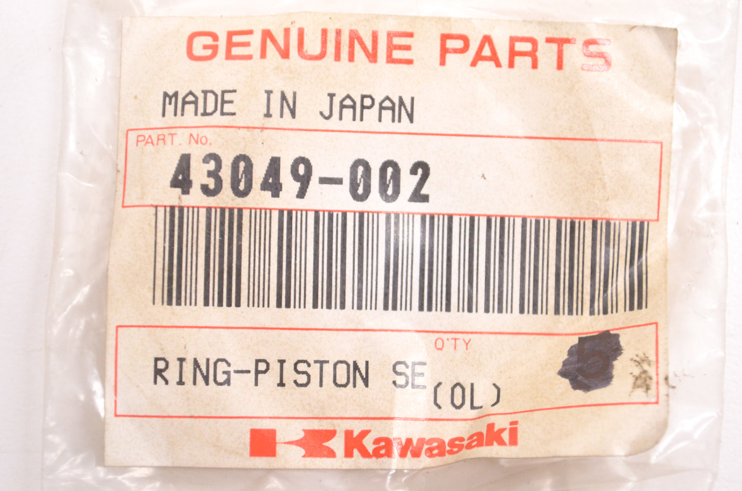 OEM Kawasaki 43049-002 Piston Seal Ring NOS
