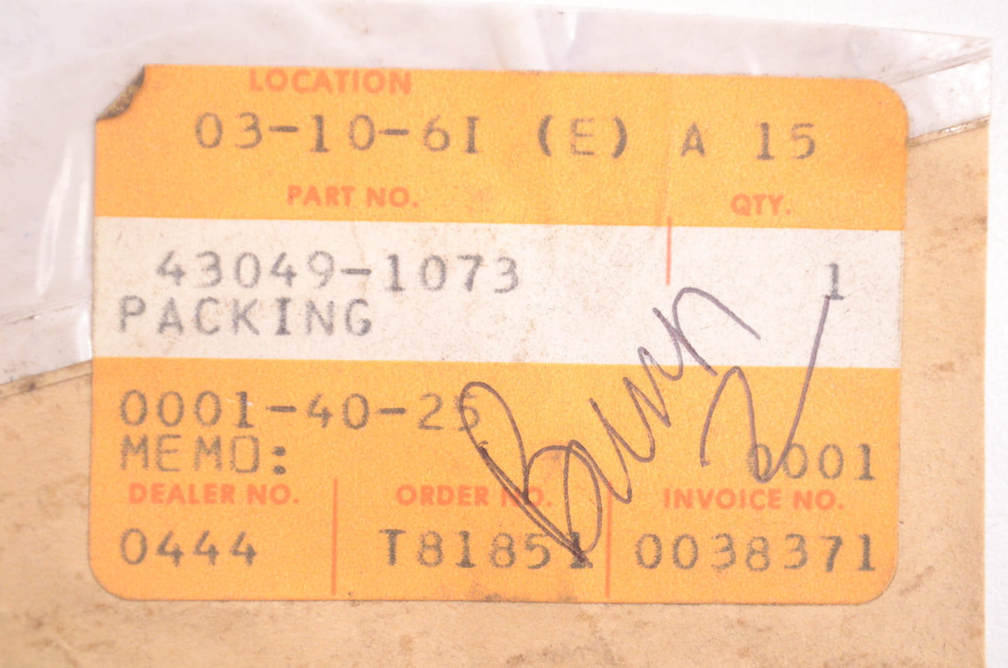 OEM Kawasaki 43049-1073 Packing Gasket NOS