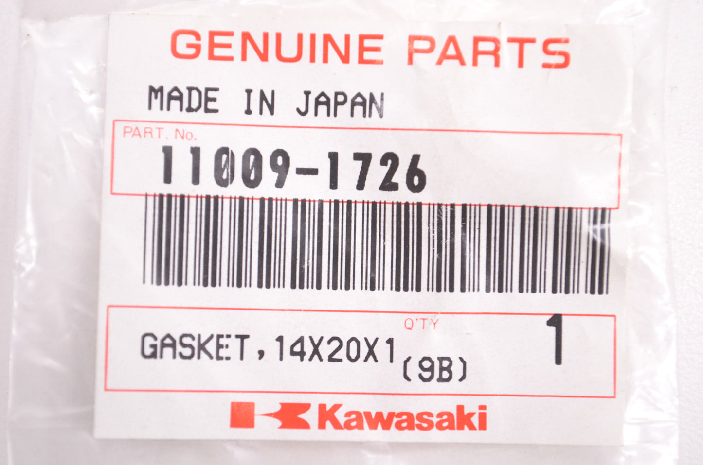 New OEM Kawasaki 11009-1726 Gasket 14X20X1 NOS