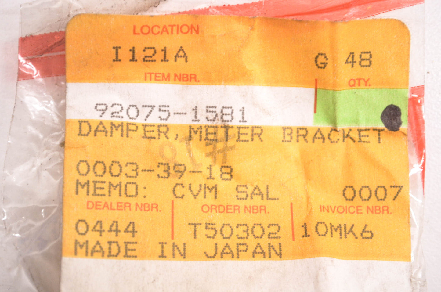 New OEM Kawasaki 92075-1581 Meter Bracket Damper NOS