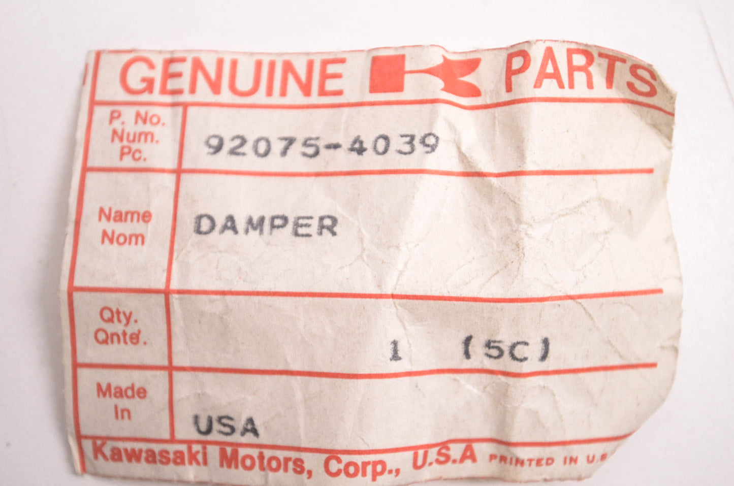 New OEM Kawasaki 92075-4039 Damper NOS