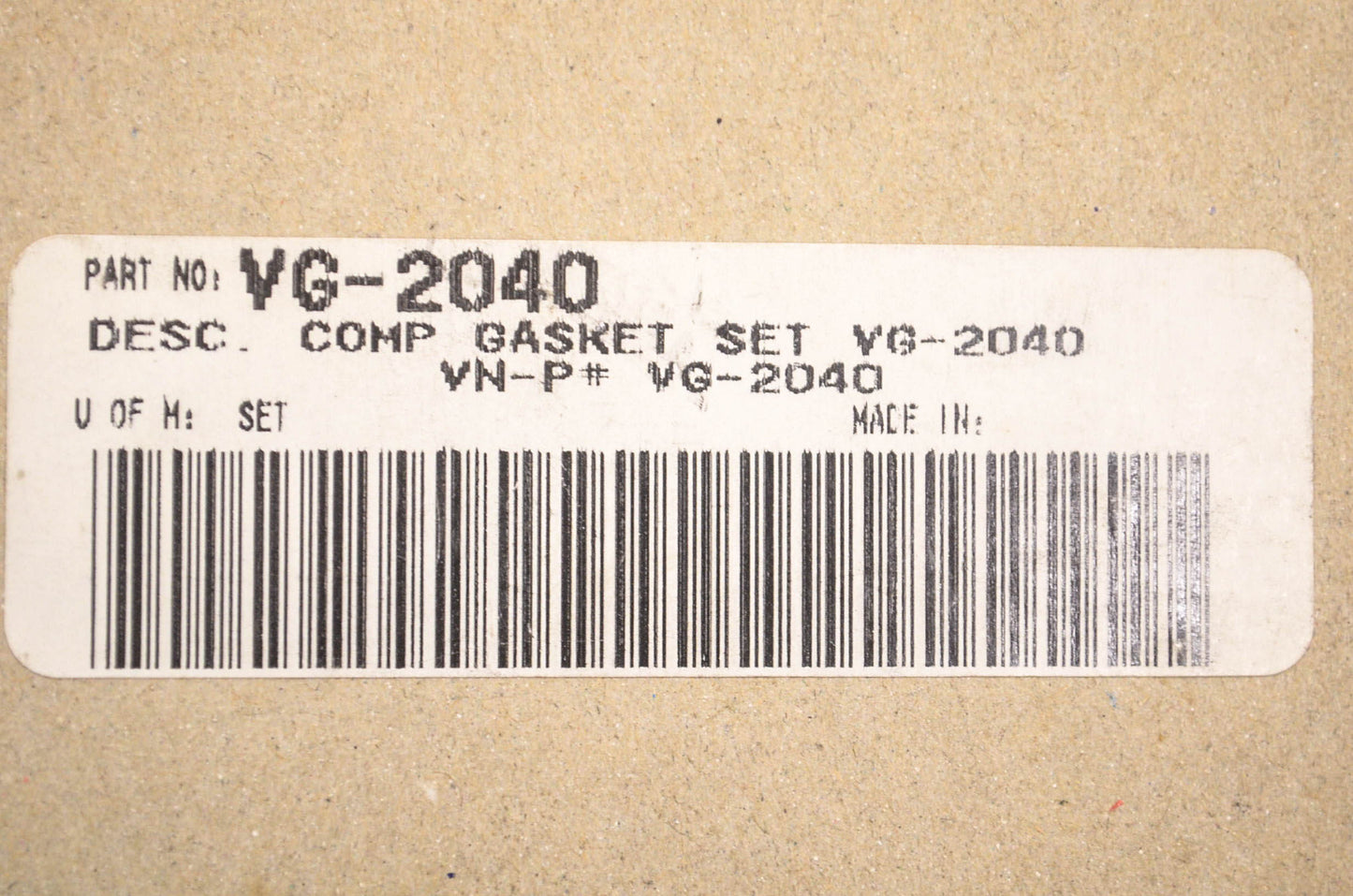 Vesrah VG-2040, VG-6040 Gasket Set NOS