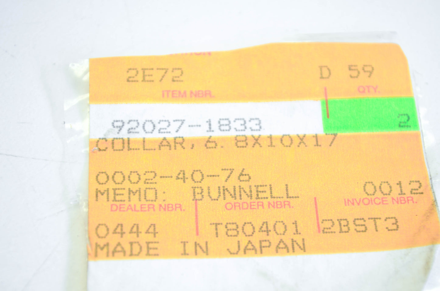 New OEM Kawasaki 92027-1833 Collar NOS