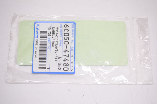 Kubota 6C050-47480 Pedal Label NOS