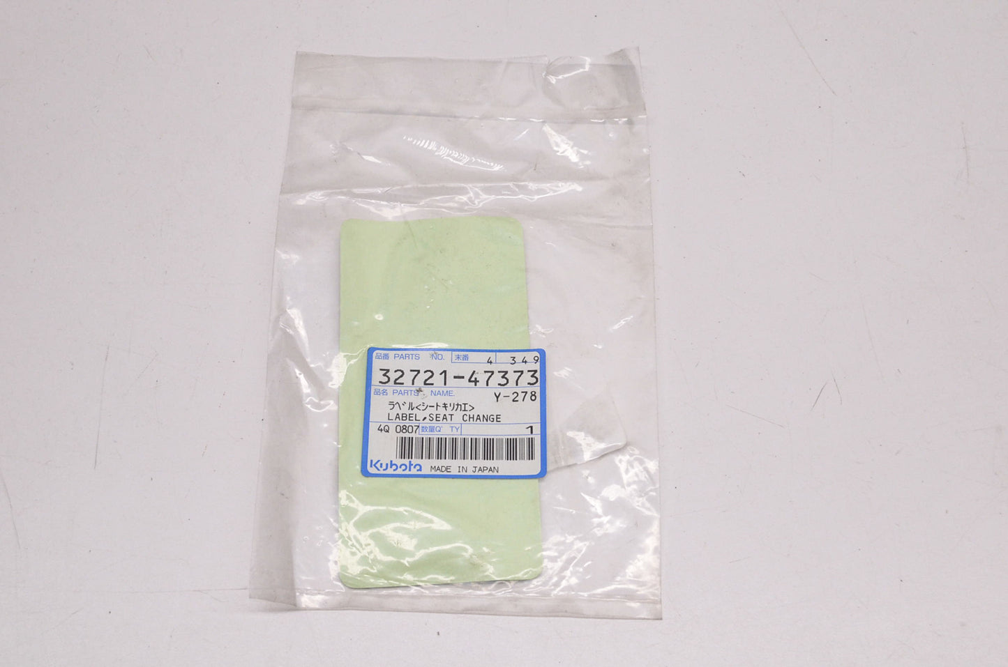 Kubota 32721-47373, 32721-47374 Seat Change Label NOS