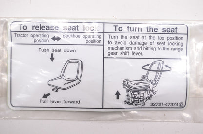 Kubota 32721-47373, 32721-47374 Seat Change Label NOS
