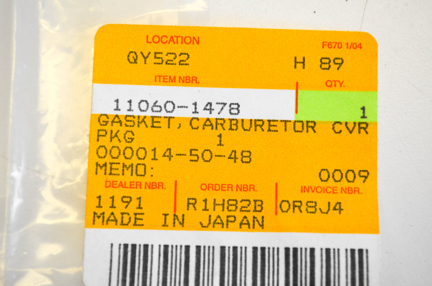 New OEM Kawasaki 11060-1478 Carburetor Cover Gasket NOS