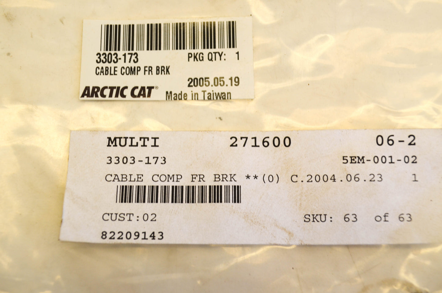 New OEM Arctic Cat 3303-173 Front Brake Cable NOS