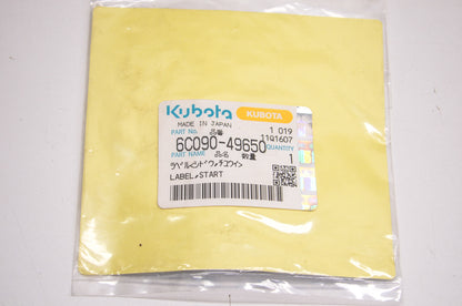Kubota 6C090-49650 Start Label NOS