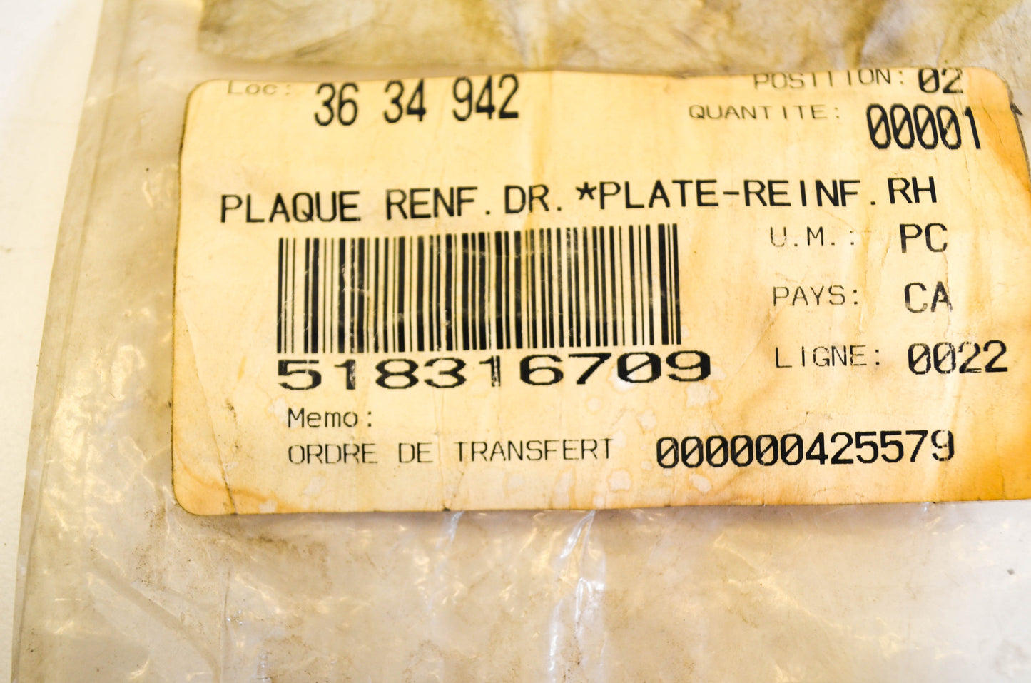 OEM Ski-Doo 518316709 RH Reinforcement Plate