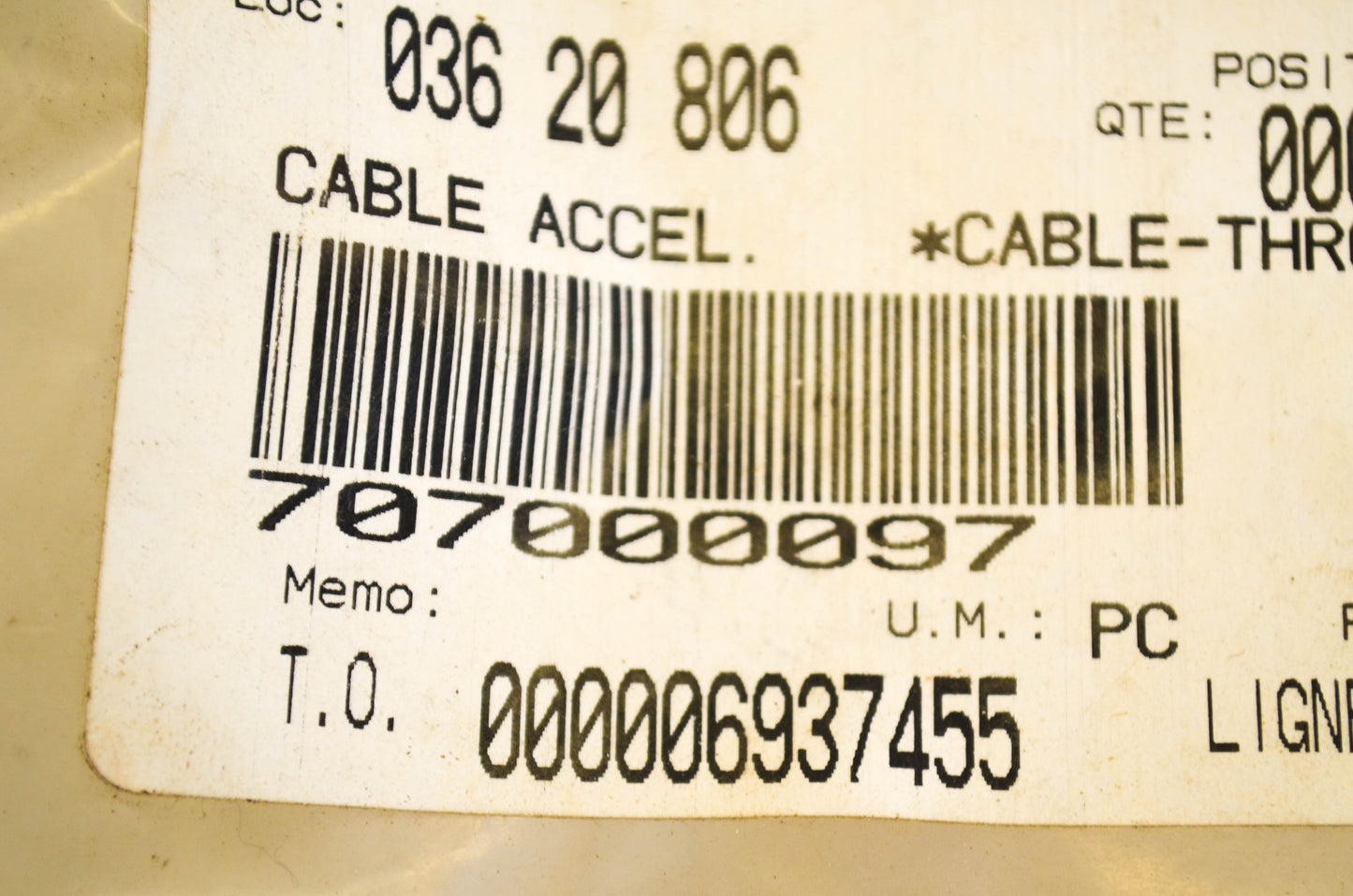Kimpex 707000097 Throttle Cable NOS