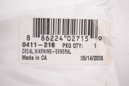 OEM Arctic Cat 0411-218 Warning General Decal NOS