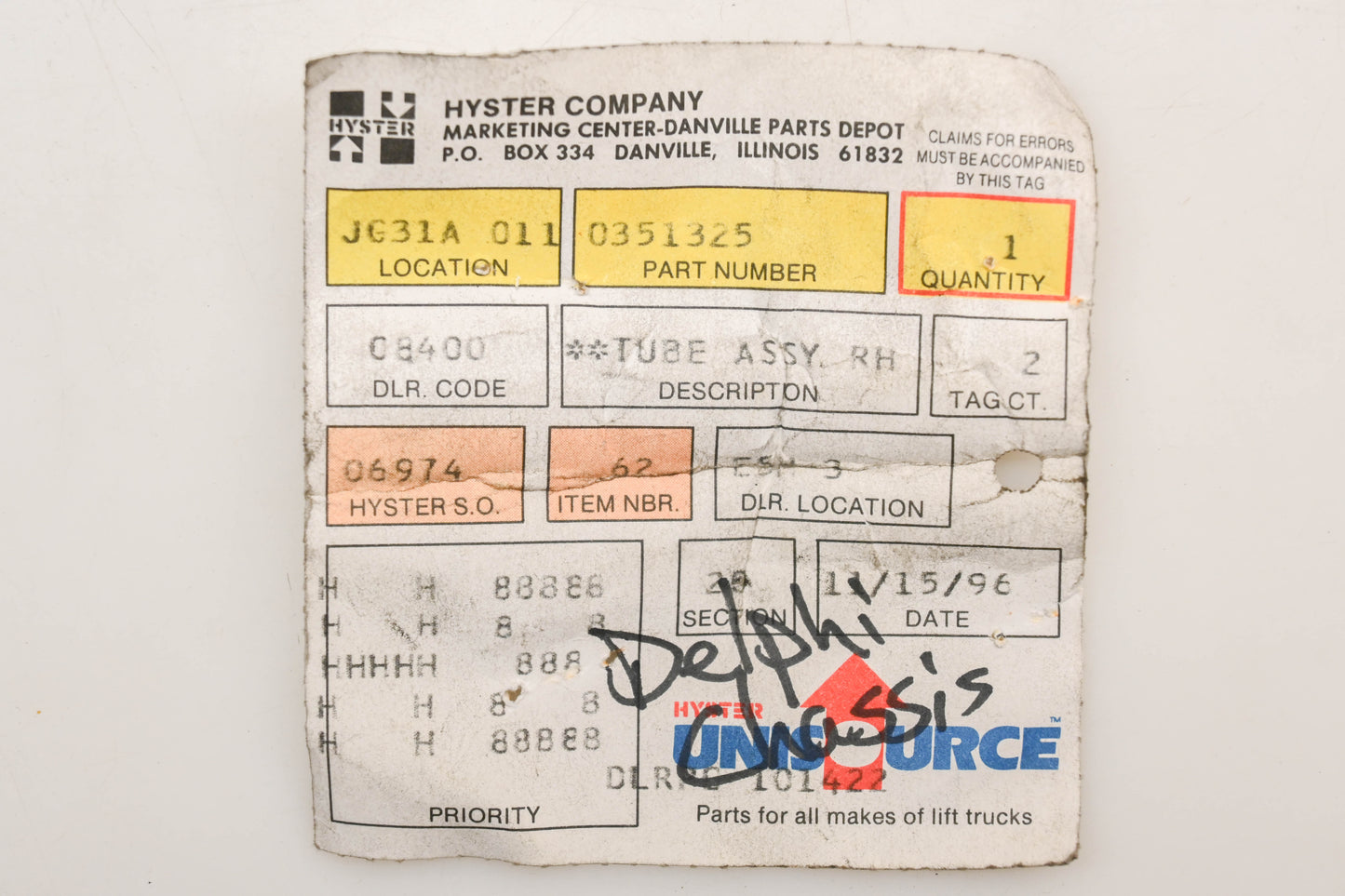 Hyster 0351325, 351325 Brake Line Assembly NOS