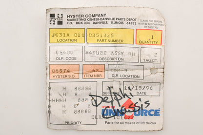 Hyster 0351325, 351325 Brake Line Assembly NOS