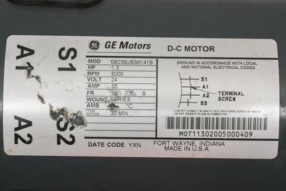 General Electric 5BC58JBS6141B 24v 1.3hp DC Electric Motor