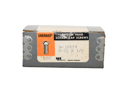 Unbrako N-16579 8-32 x 1/2 Button Head Socket Cap Screws Qty 100 NOS