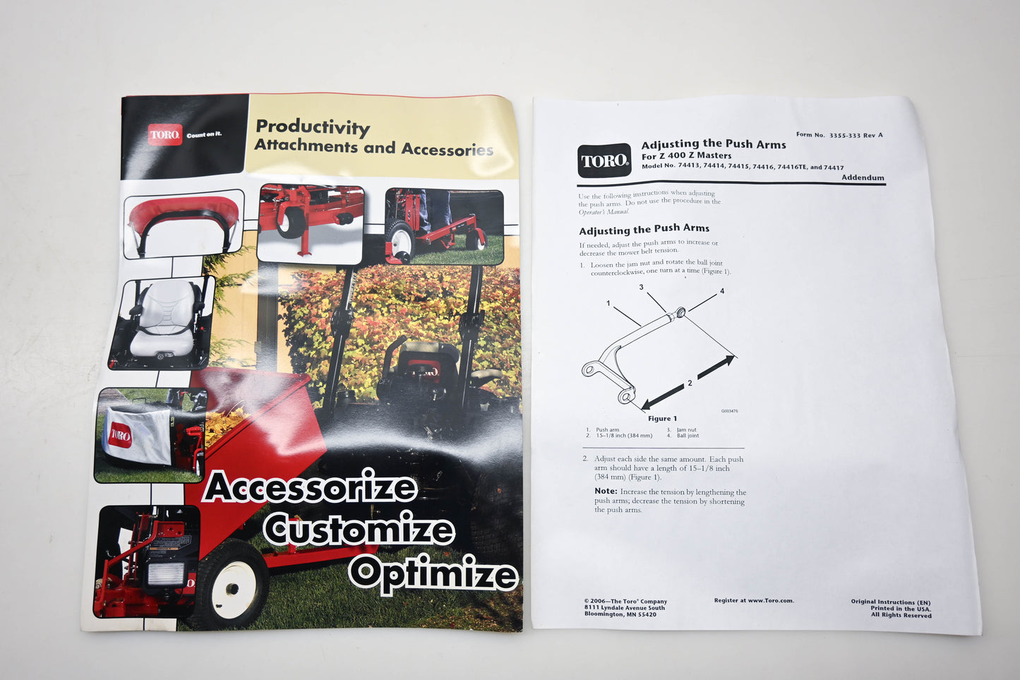 Toro 3354-554, 3354-664, 3355-333 Z449 Z Master Parts Catalog Kit NOS