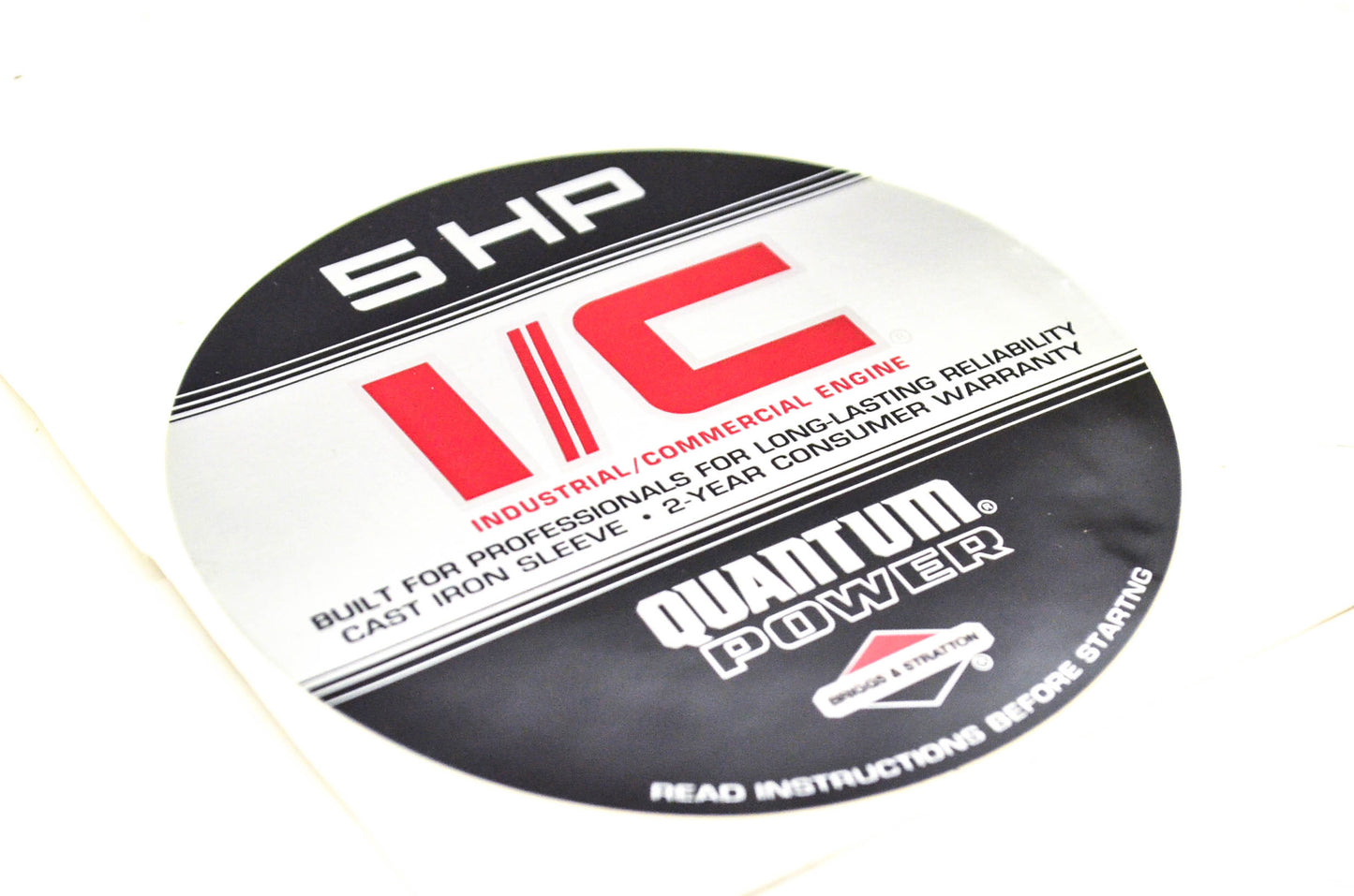 New OEM Briggs & Stratton Quantum 5 HP Engine Decal 3 3/4 Inch Diameter NOS