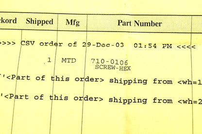 MTD 710-0106 Hex Screw NOS