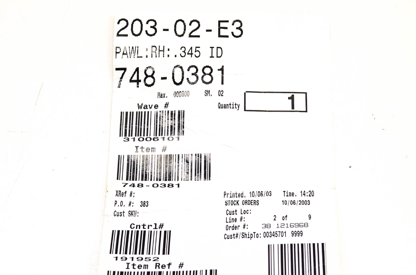 MTD 748-0381 Pawl Right Hand NOS