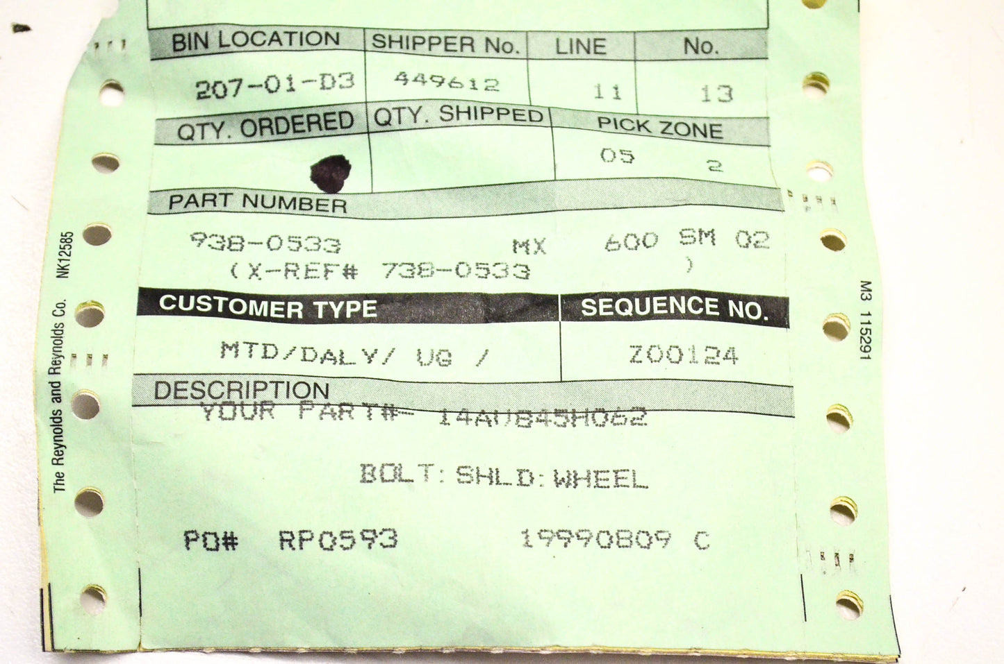 MTD 938-0533 Shoulder Bolt NOS