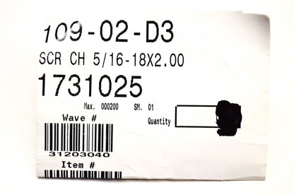 MTD 1731025 Curved Head Screw .312-18x2.0 NOS